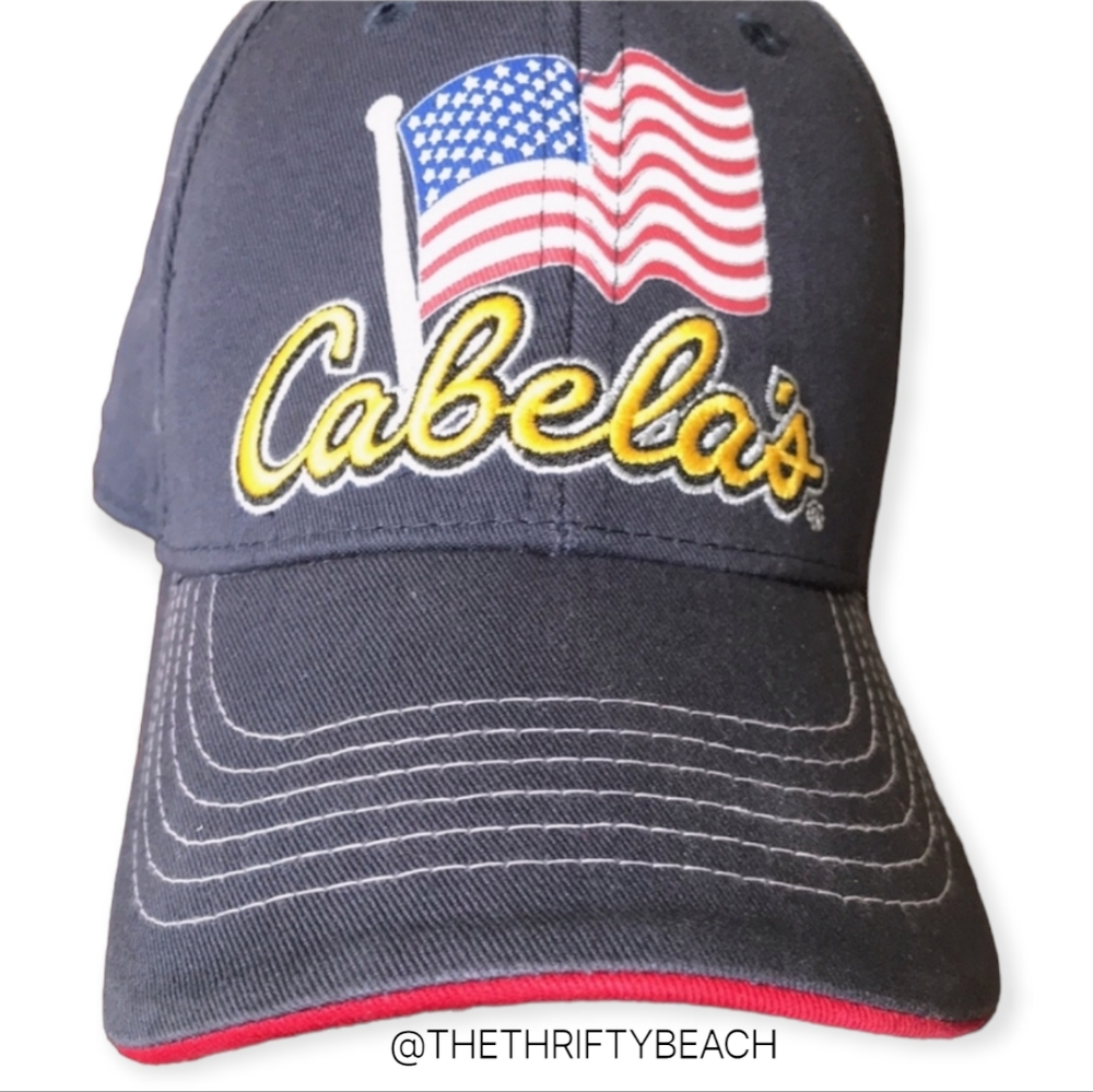Cabela's Navy Blue American Flag Embroidered Baseball Cap Hat